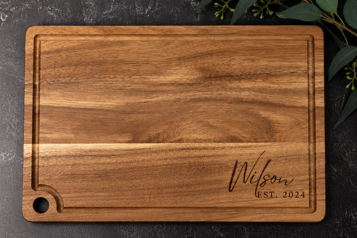 Personalized Engraved Acacia Cutting Board | Custom Wedding & Housewarming Gift | 13.75x9.75 Serving Board | Personalized Charcuterie Board