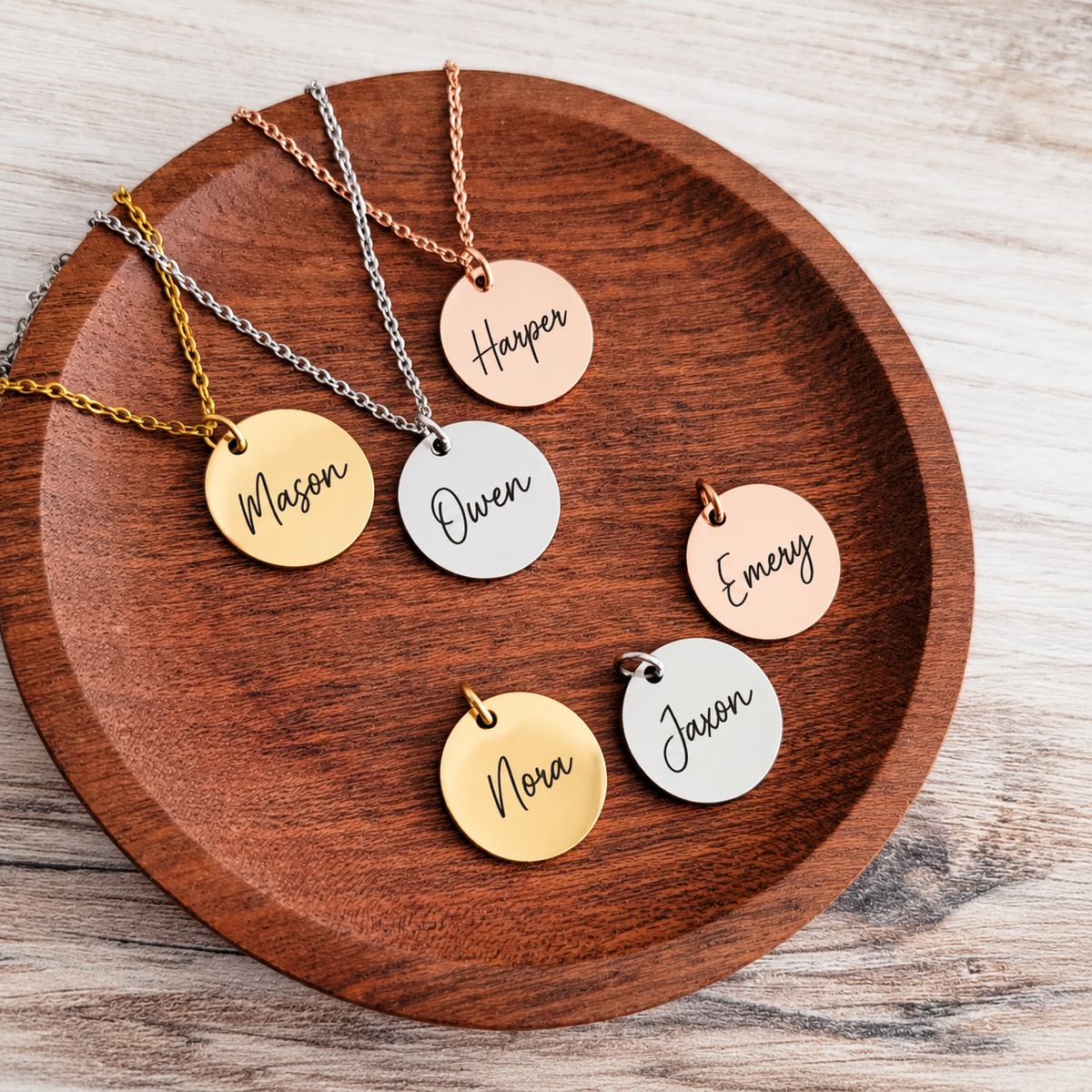 Custom Engraved Disc Necklace | Personalized Name Necklace | Gold, Silver or Rose Gold Jewelry