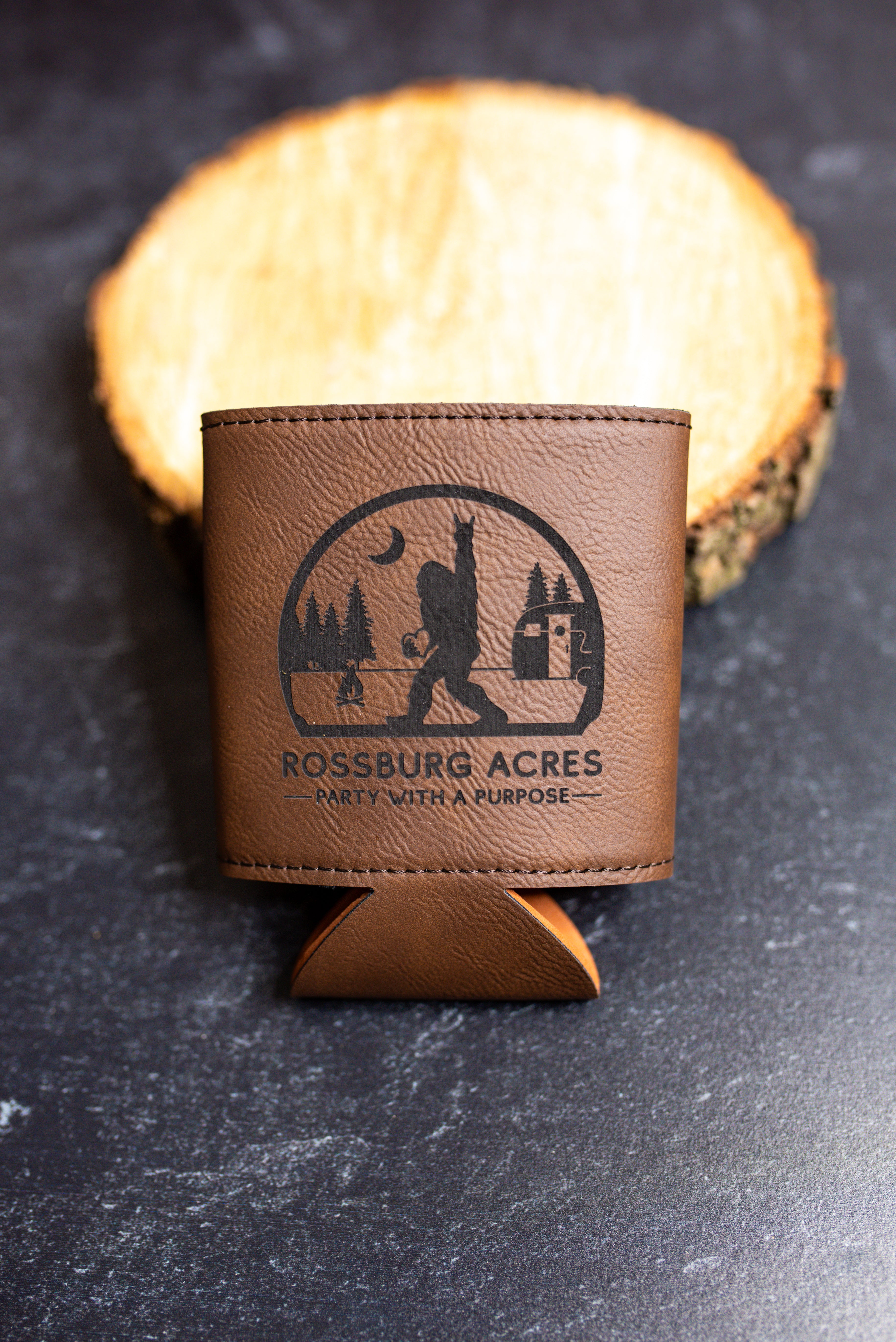 Custom Engraved Leatherette Can Cooler | Personalized Dark Brown Can Koozie | Fits Standard Size Cans | Initials, Logos & Custom Designs