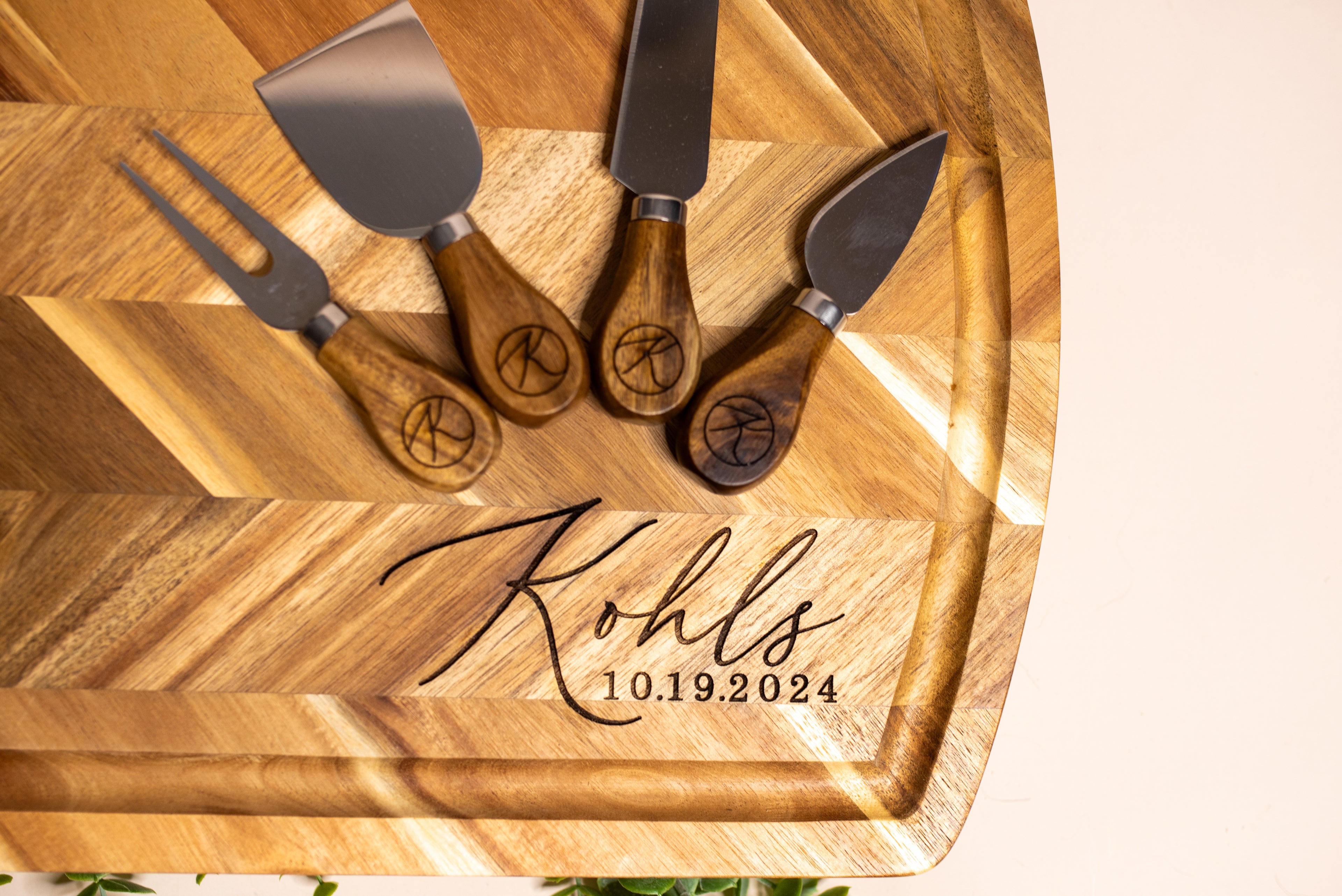 Personalized Herringbone Wood Serving Board | Custom Engraved Wedding & Anniversary Keepsake