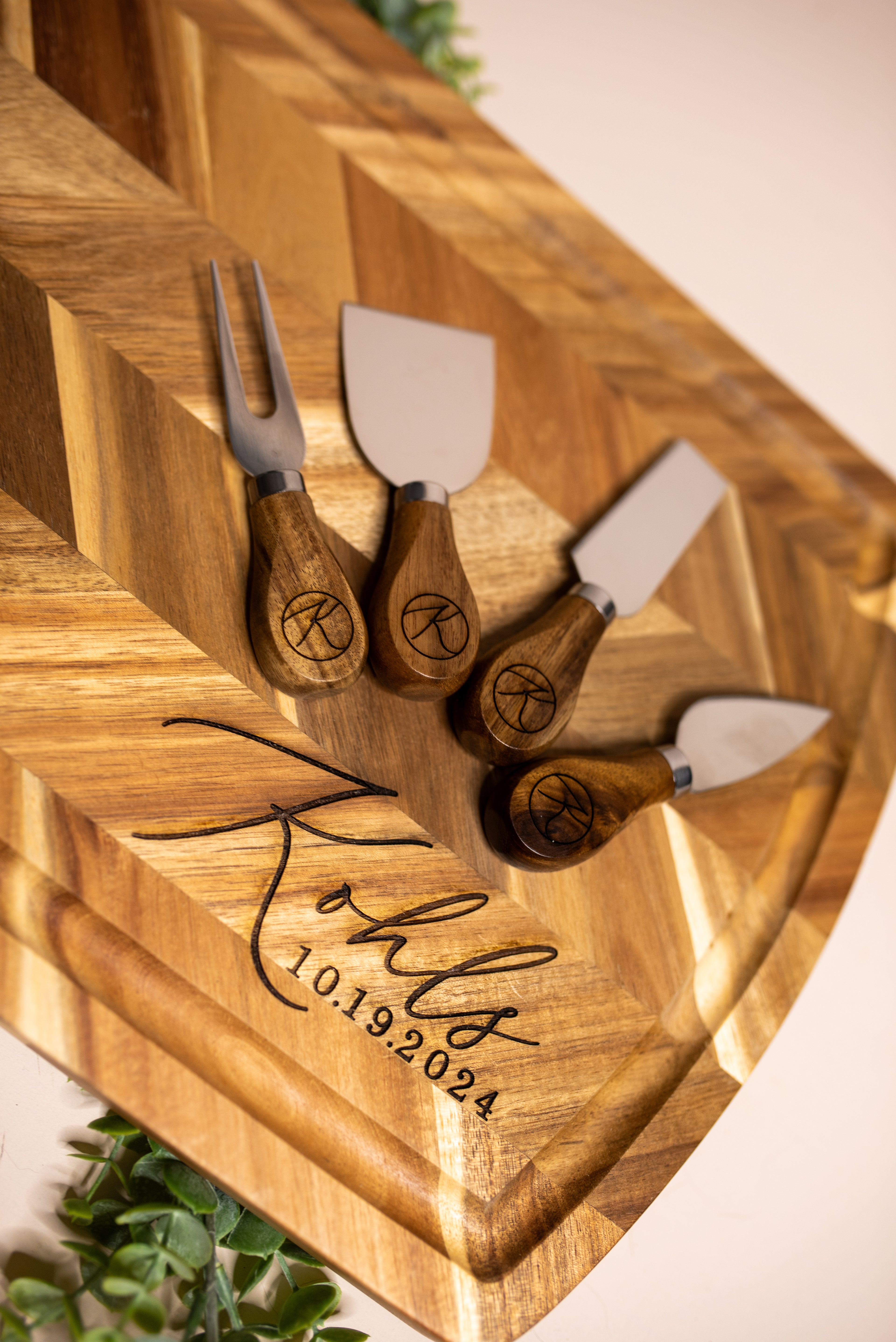 Personalized Herringbone Wood Serving Board | Custom Engraved Wedding & Anniversary Keepsake