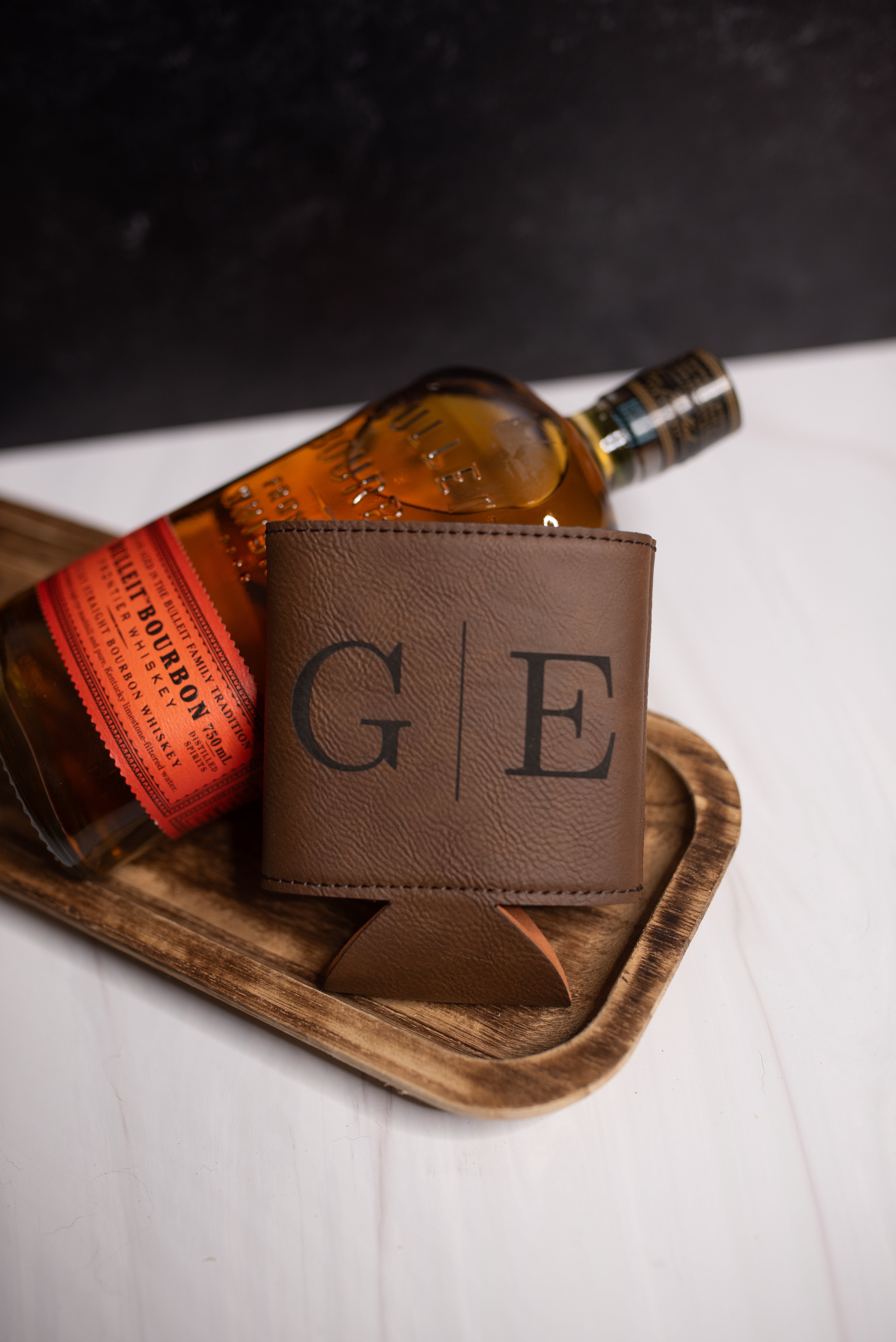 Custom Engraved Leatherette Can Cooler | Personalized Dark Brown Can Koozie | Fits Standard Size Cans | Initials, Logos & Custom Designs