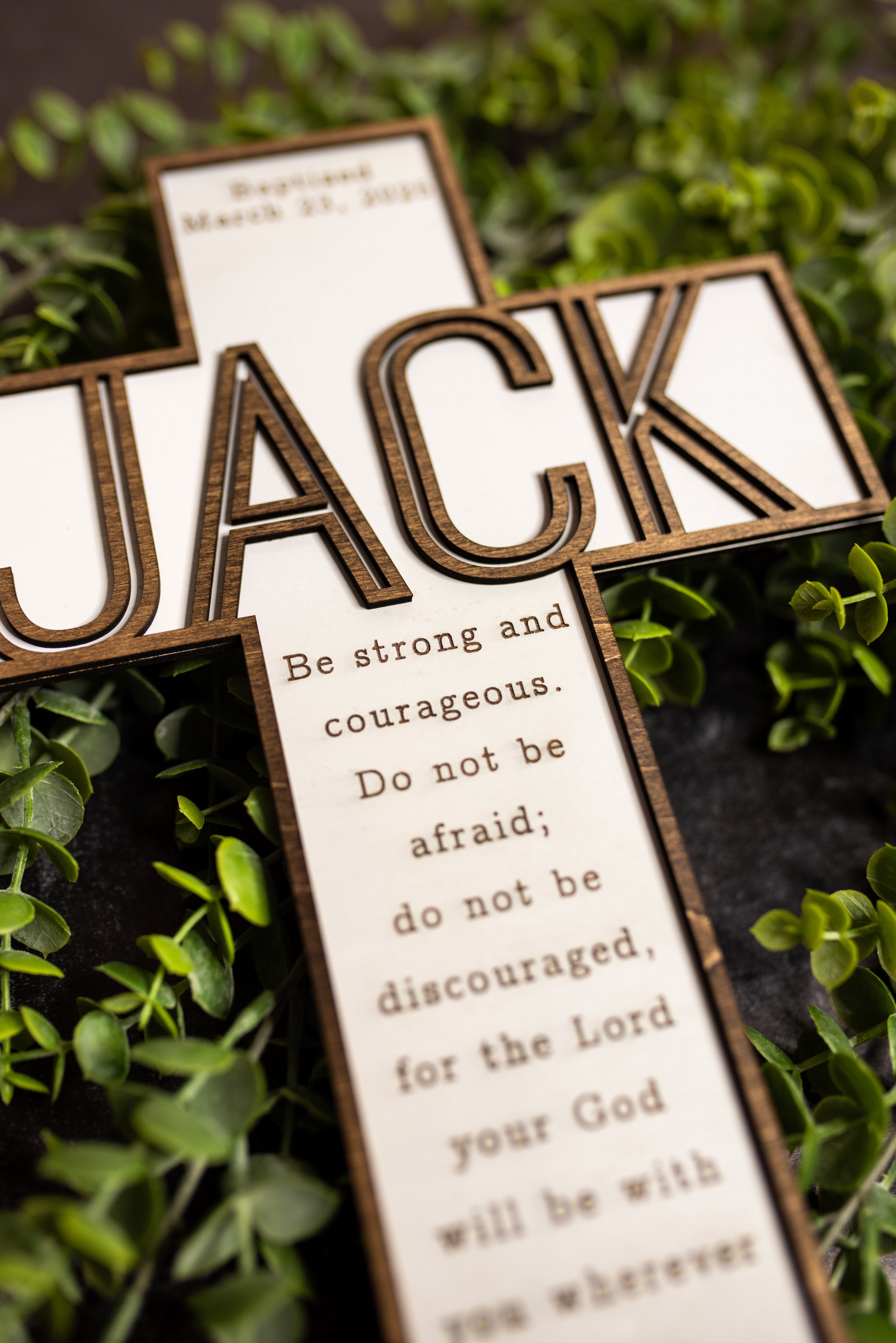 Two-Toned Personalized Wooden Cross Sign | Custom Engraved Faith Cross | Baptism, Confirmation, Wedding & Religious Keepsake