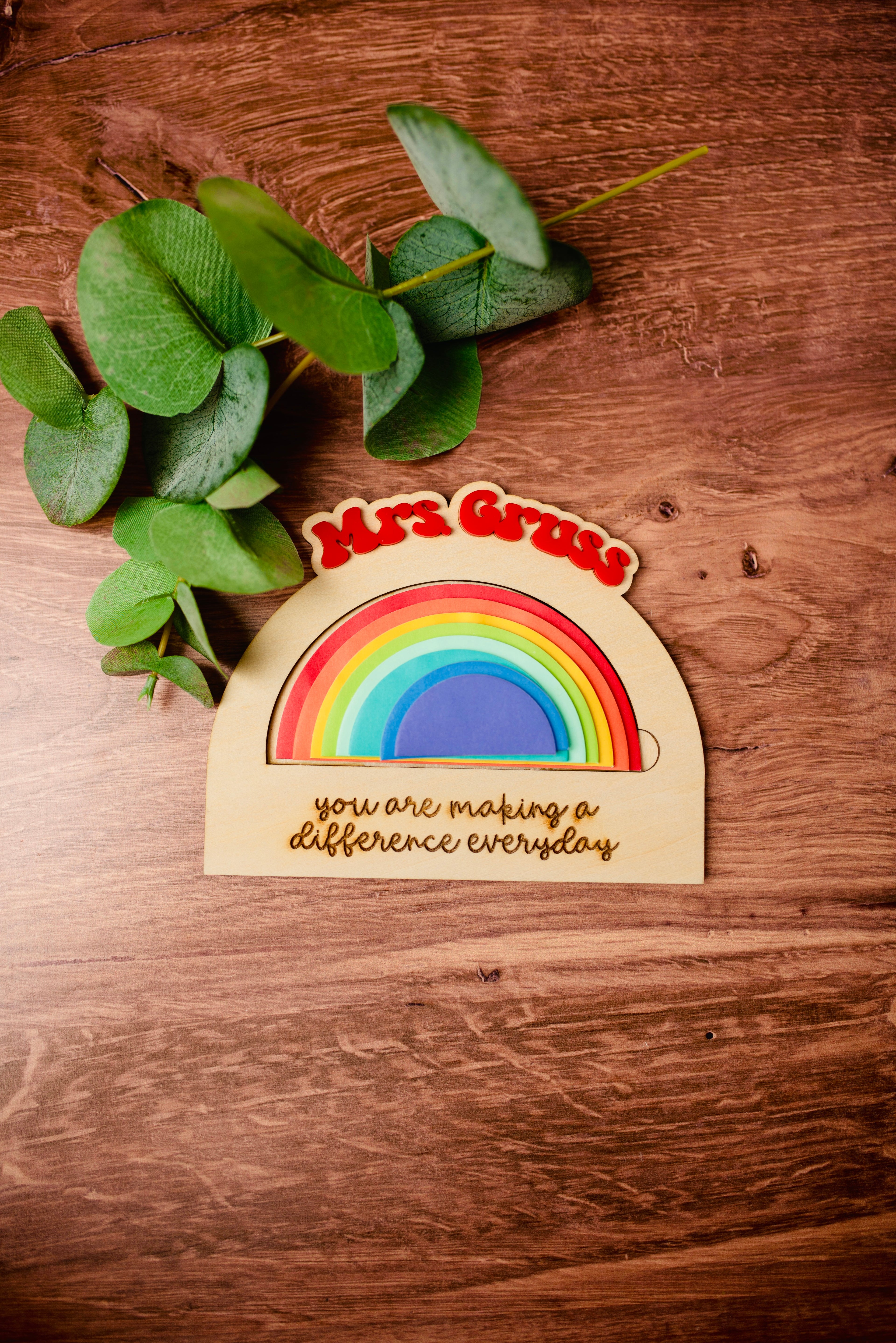 Personalized Rainbow Sticky Note Holder | Custom Teacher Desk Sign | Encouragement Gift with Acrylic Name