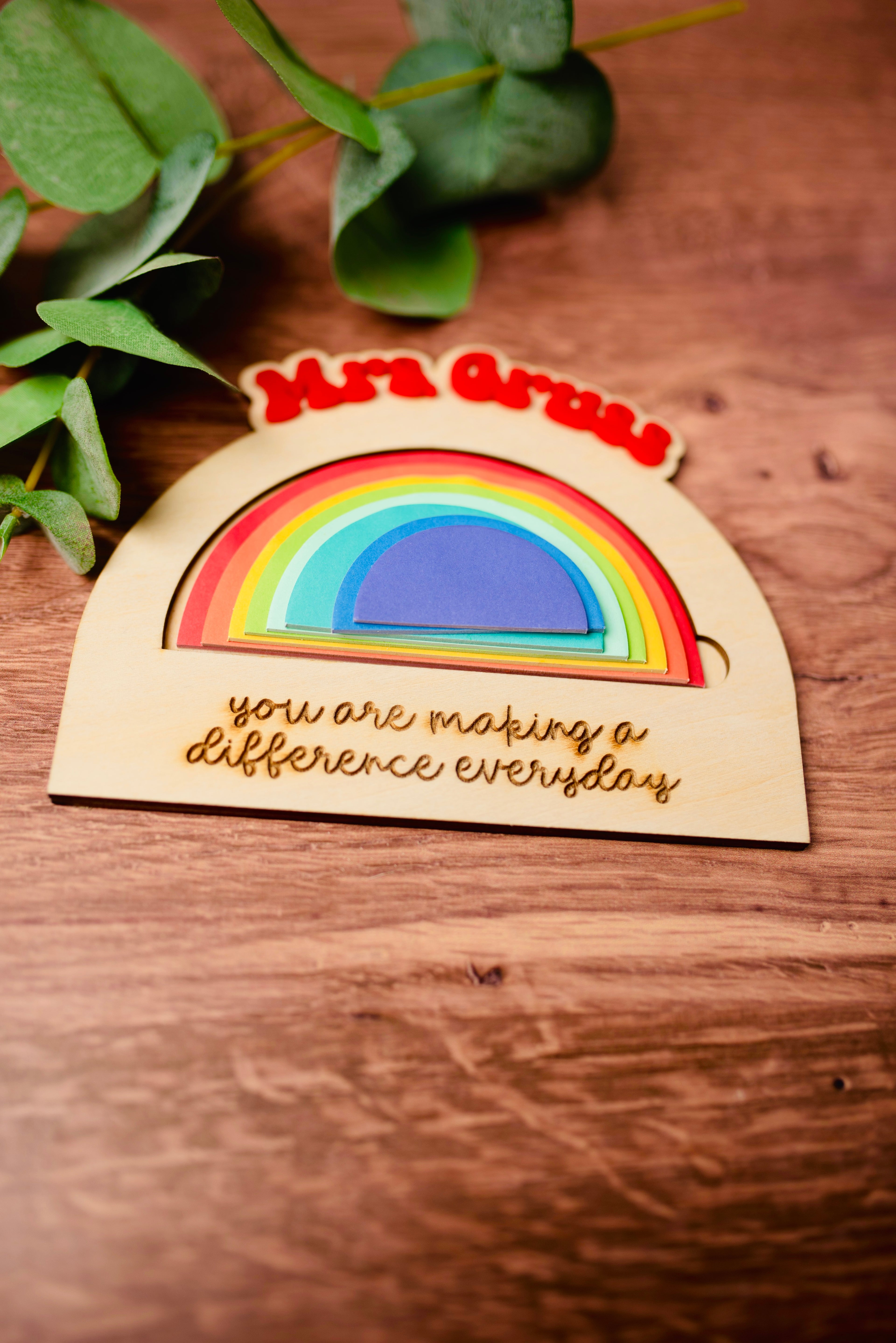 Personalized Rainbow Sticky Note Holder | Custom Teacher Desk Sign | Encouragement Gift with Acrylic Name