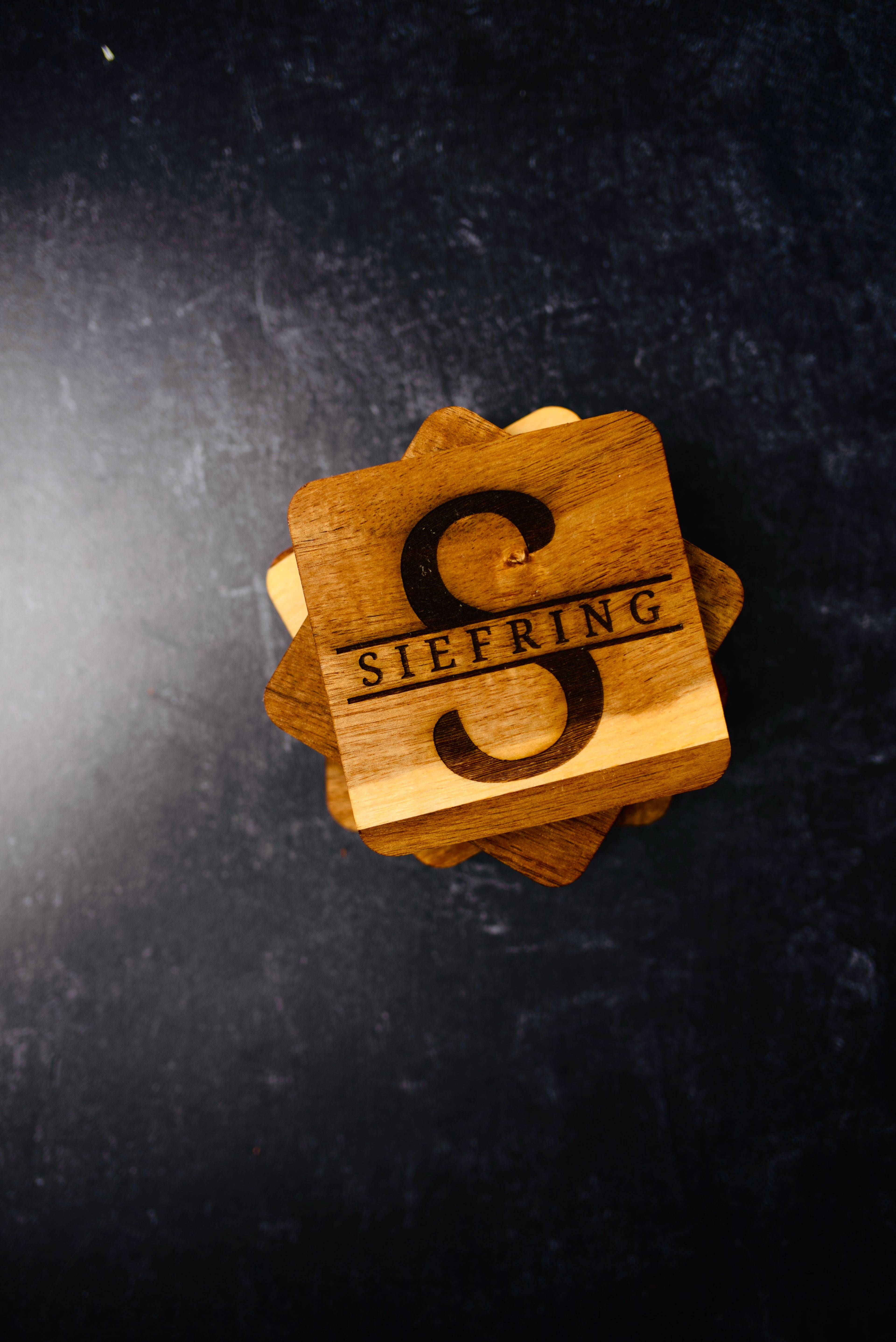 Personalized Acacia Wood Coasters | Custom Engraved Last Name Coasters | Set of 4