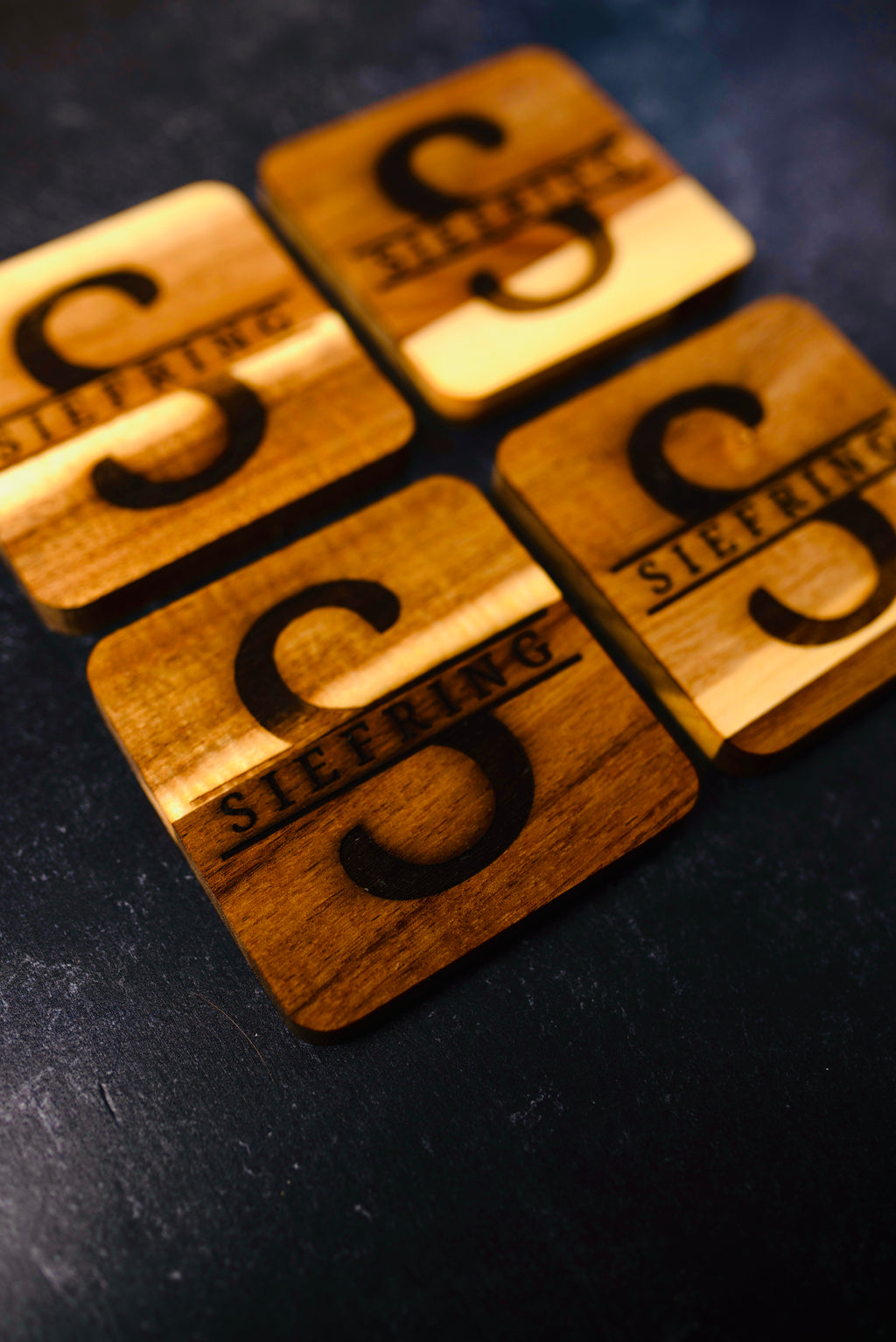 Personalized Acacia Wood Coasters | Custom Engraved Last Name Coasters | Set of 4