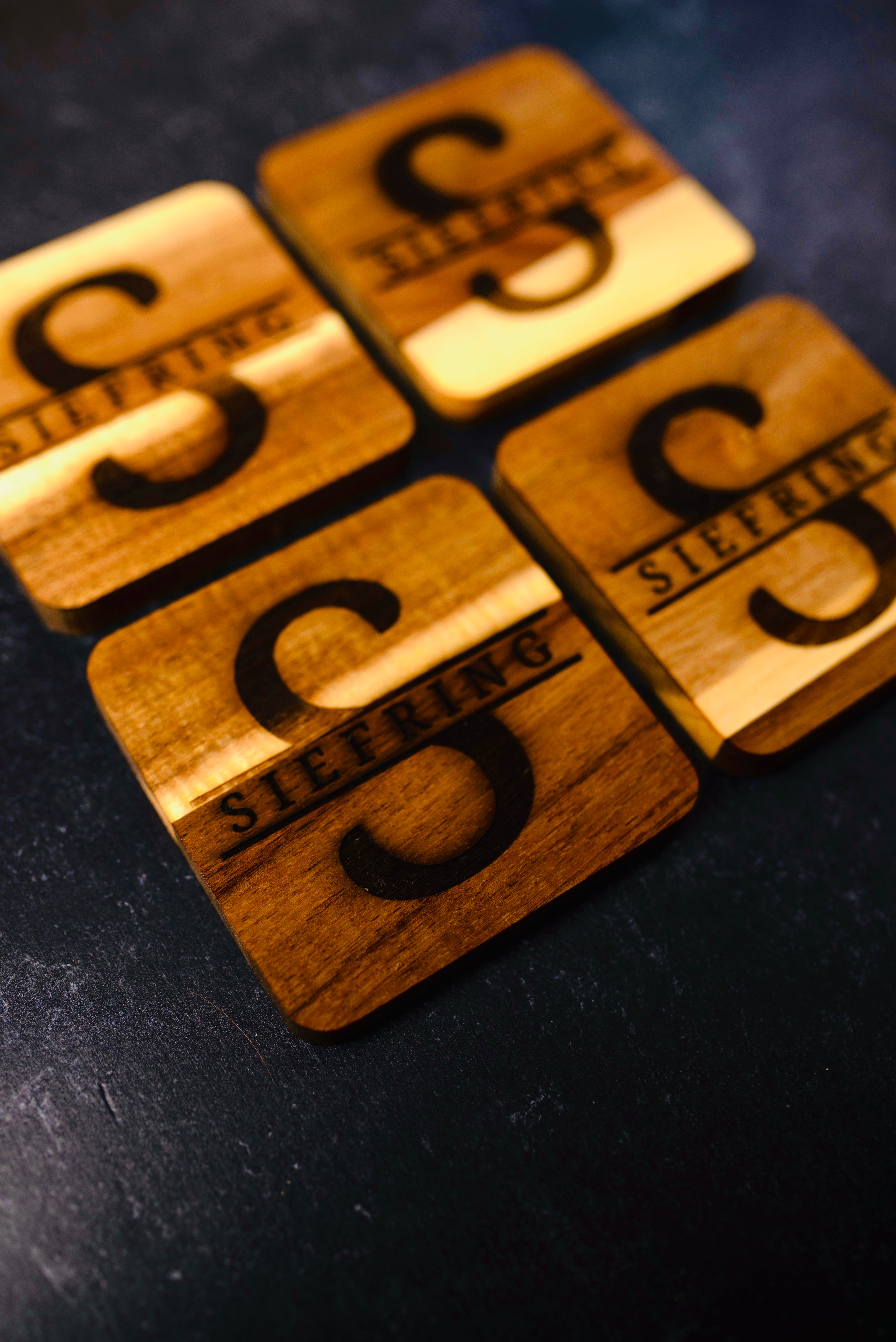 Personalized Acacia Wood Coasters | Custom Engraved Last Name Coasters | Set of 4