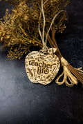 Teacher Life Car Diffuser Charm | Engraved Wooden Apple Car Charm | Teacher Appreciation Gift