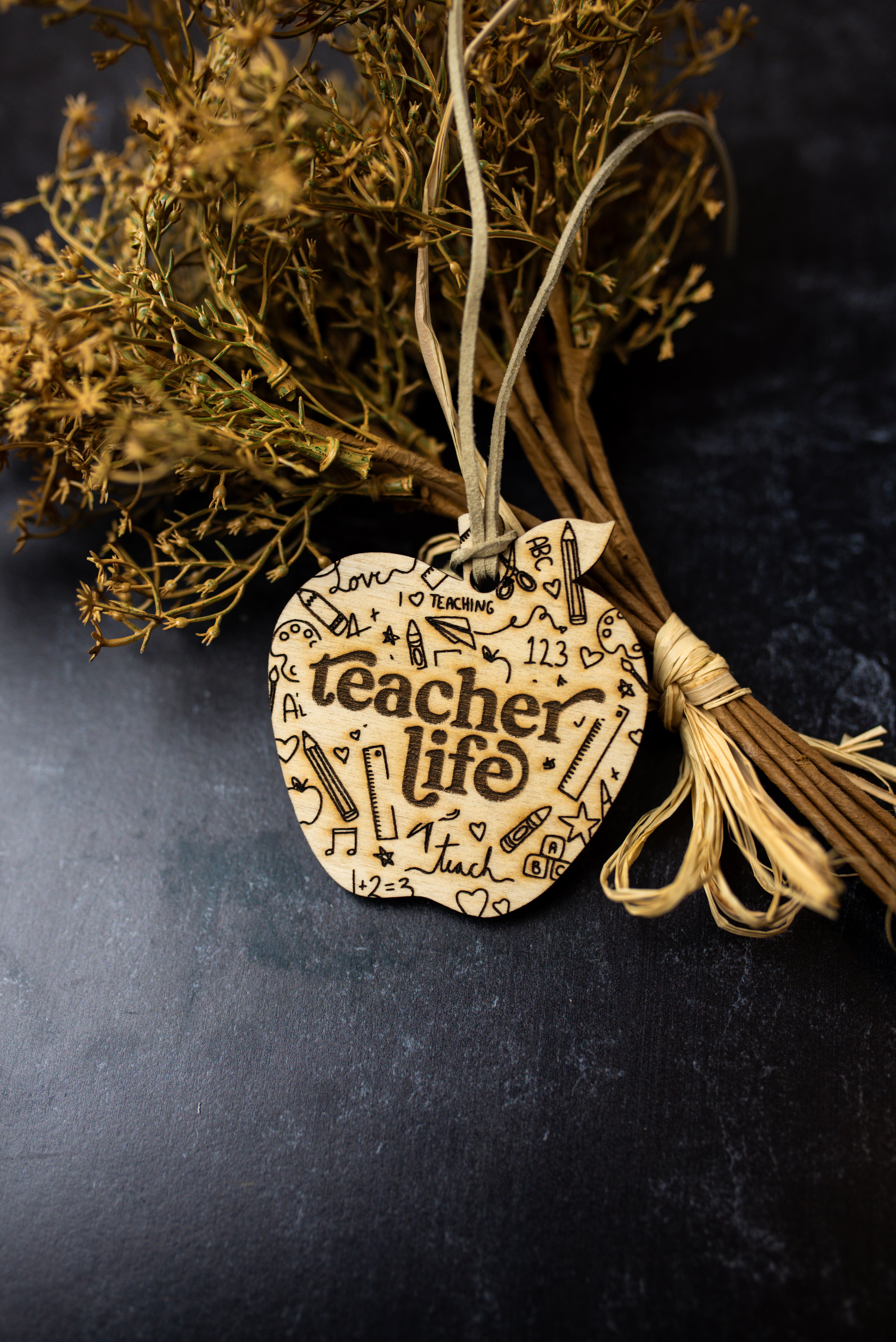 Teacher Life Car Diffuser Charm | Engraved Wooden Apple Car Charm | Teacher Appreciation Gift