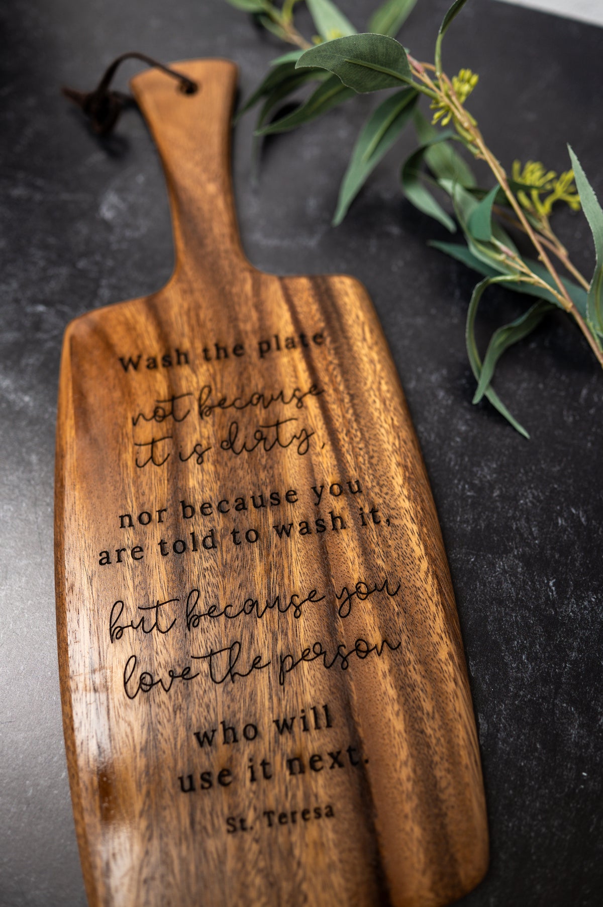Personalized Engraved Acacia Paddle Serving Board | Custom Charcuterie Board | Wedding & Housewarming Gift | 16" Serving Board