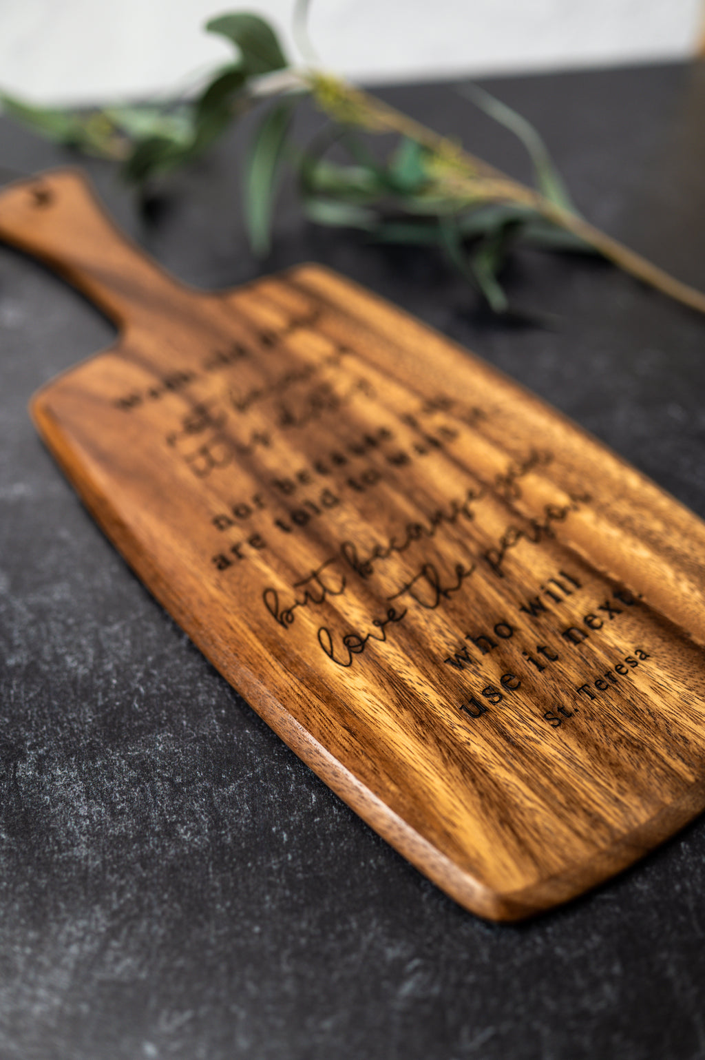 Personalized Engraved Acacia Paddle Serving Board | Custom Charcuterie Board | Wedding & Housewarming Gift | 16" Serving Board