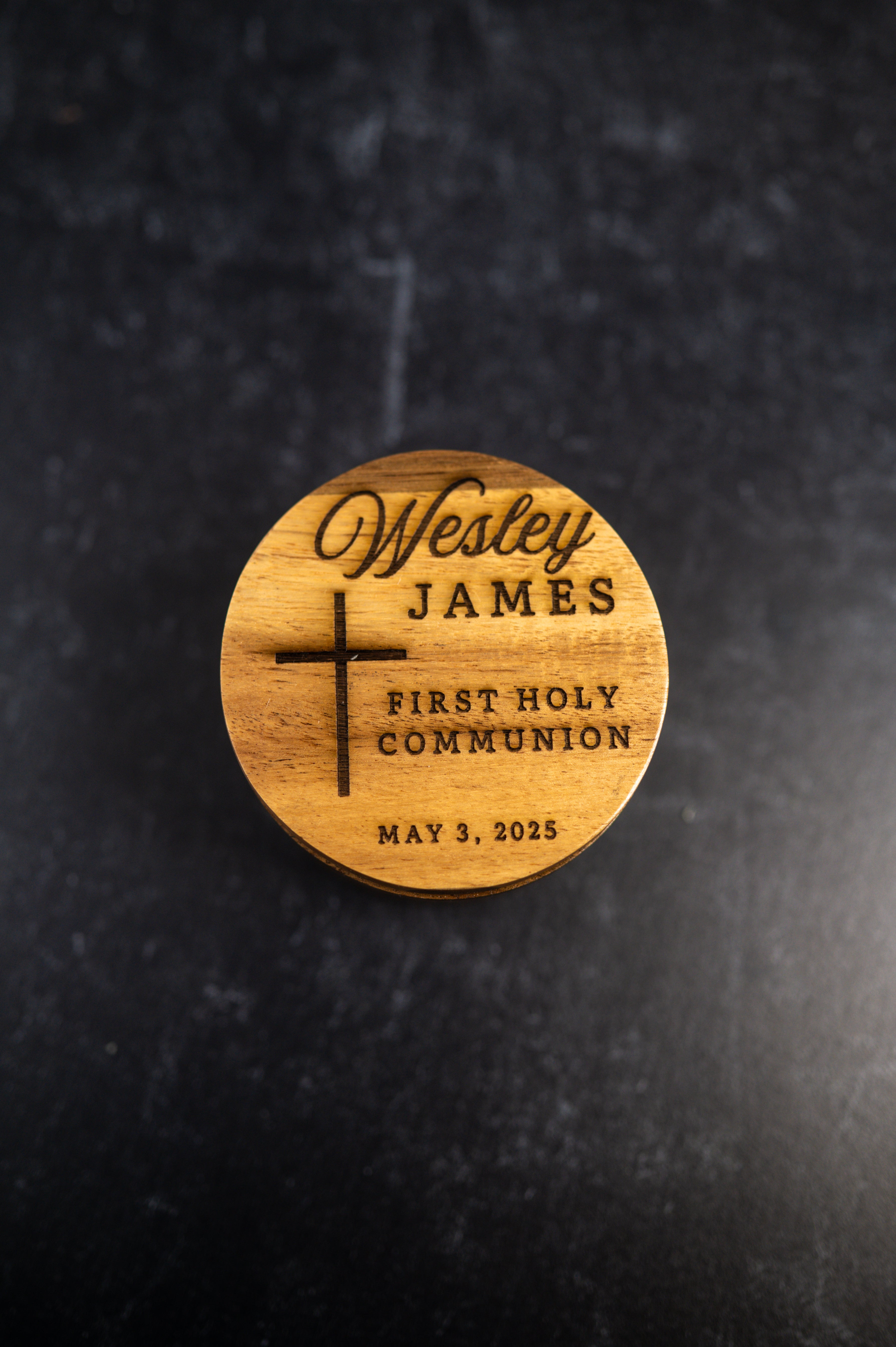 Personalized First Holy Communion Rosary Holder | Custom Engraved Wood Box with Magnetic Lid