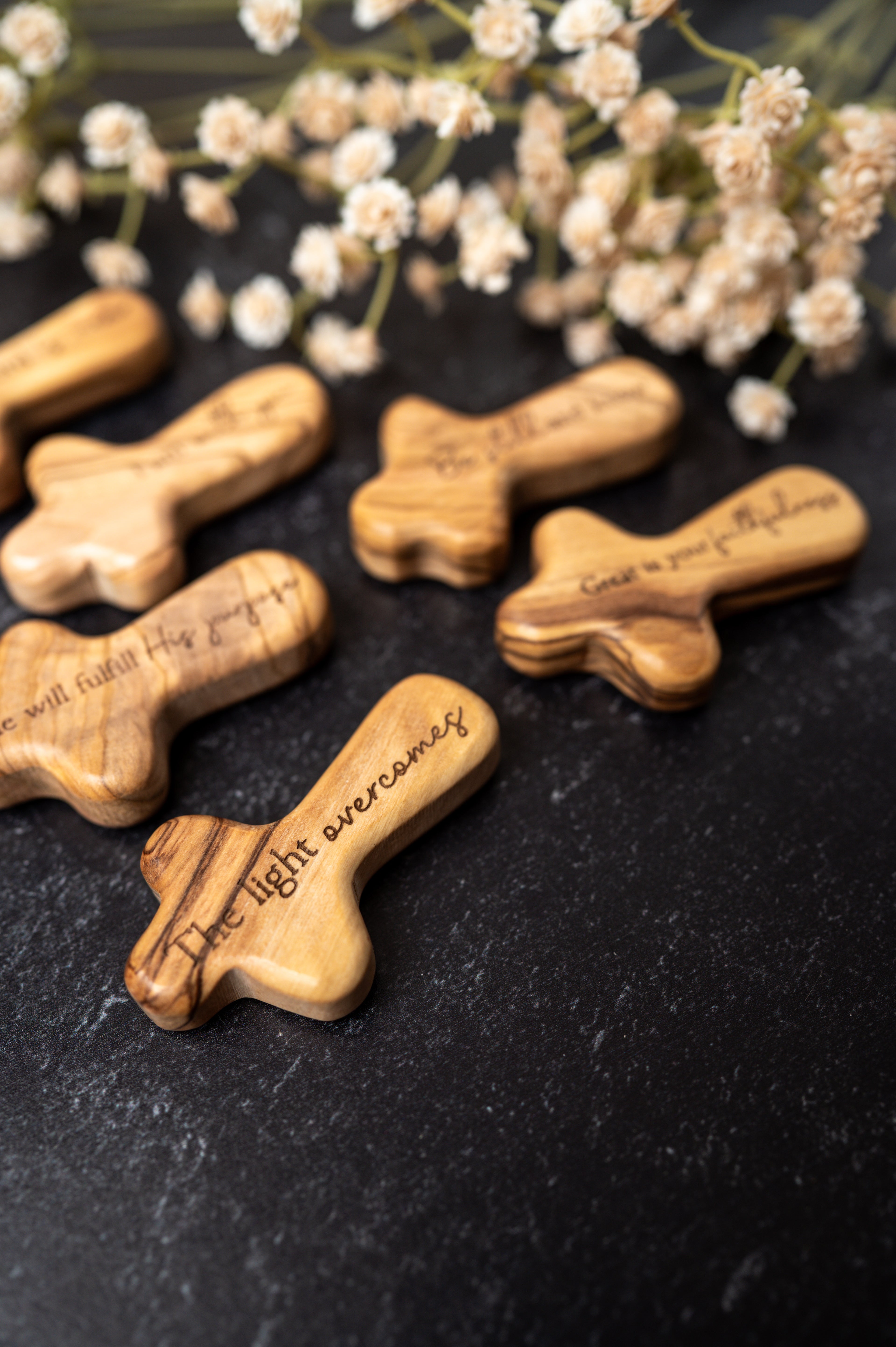 Handcrafted Olive Wood Comfort Crosses | Engraved Olive Wood Pocket Cross | Meaningful Christian Gift