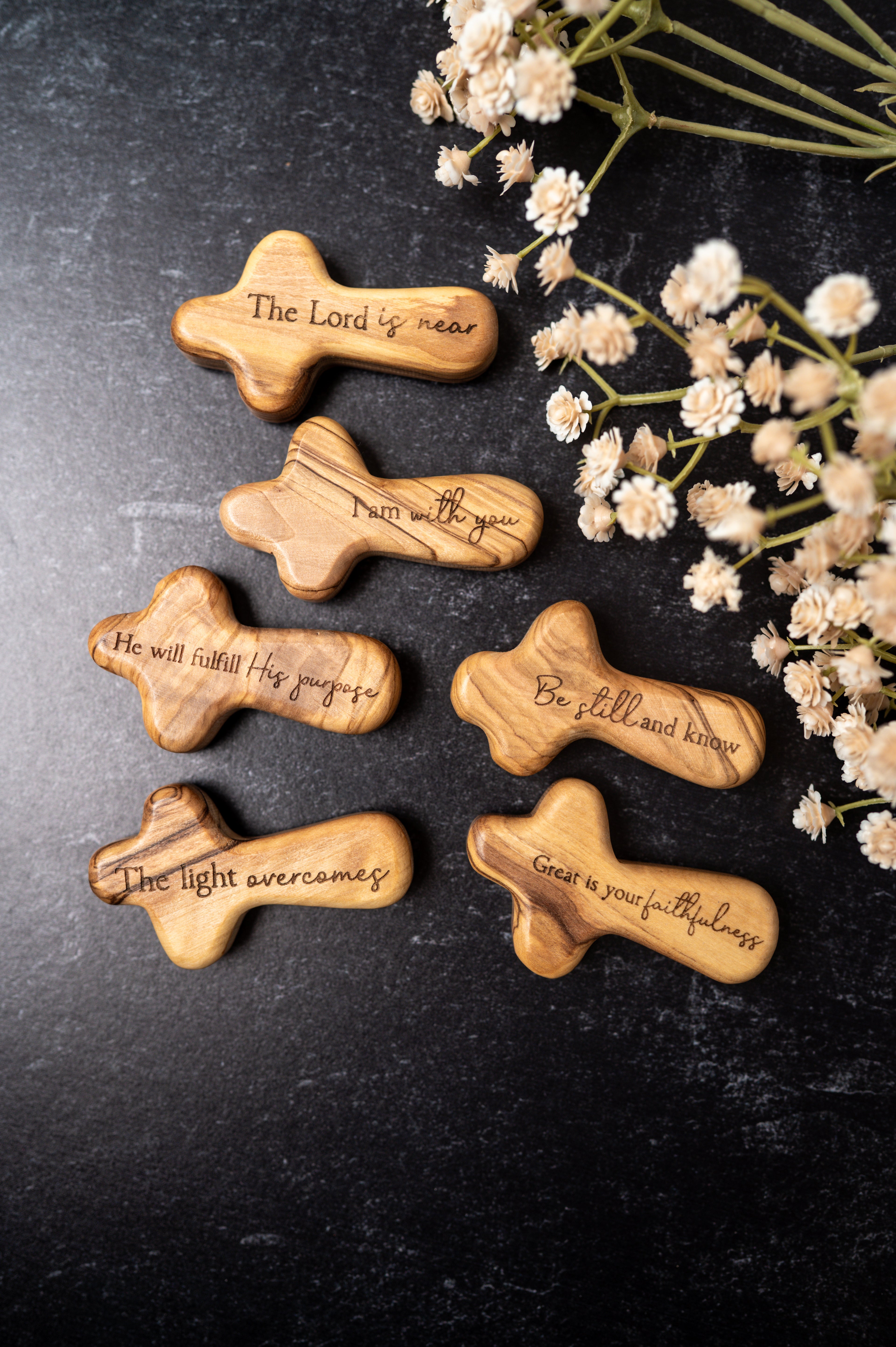 Handcrafted Olive Wood Comfort Crosses | Engraved Olive Wood Pocket Cross | Meaningful Christian Gift