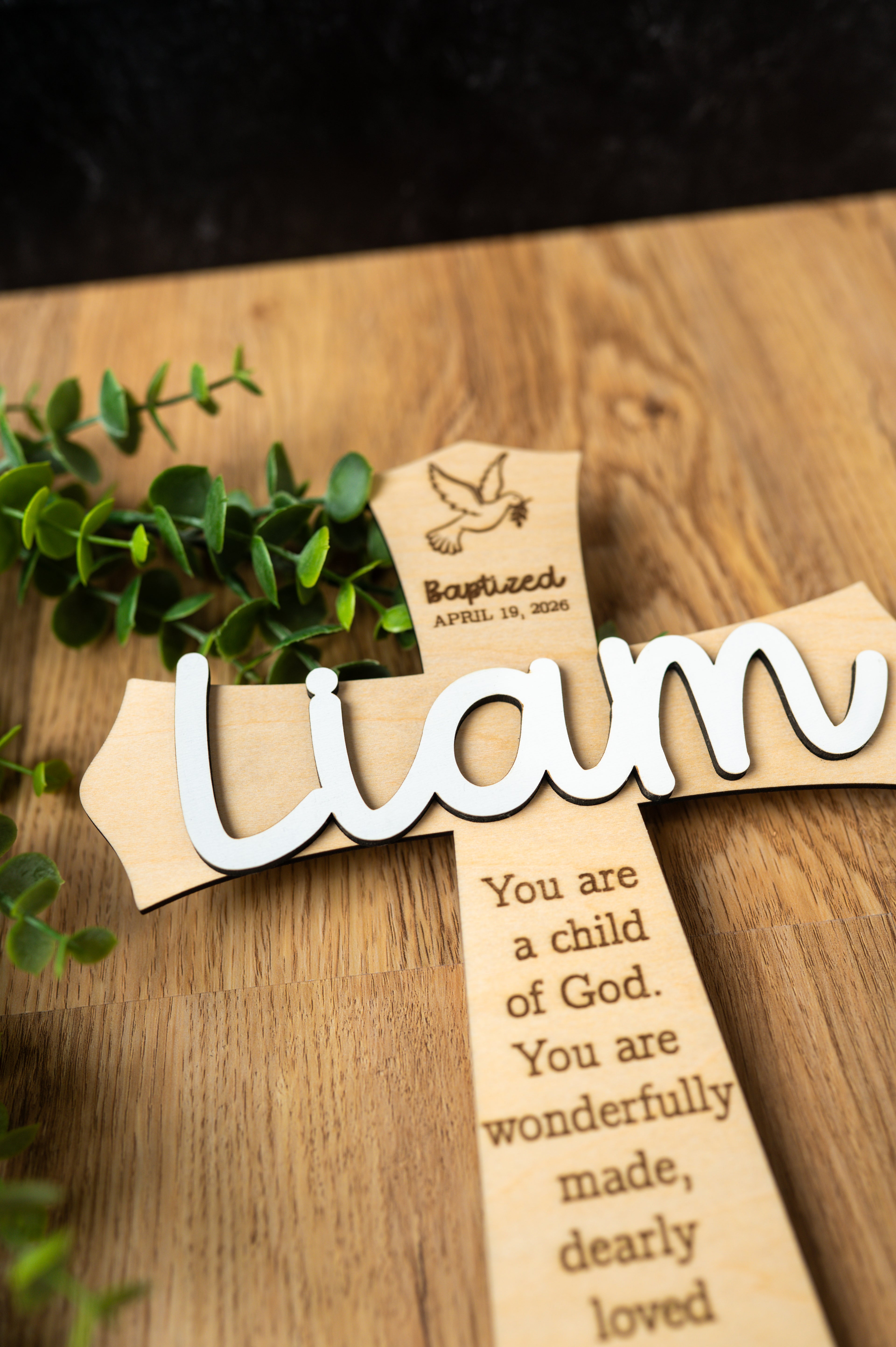 Personalized Baptism Cross | Layered Wood Cross with Name & Verse | Custom Christian Gift | Baptism, First Communion, Dedication Keepsake