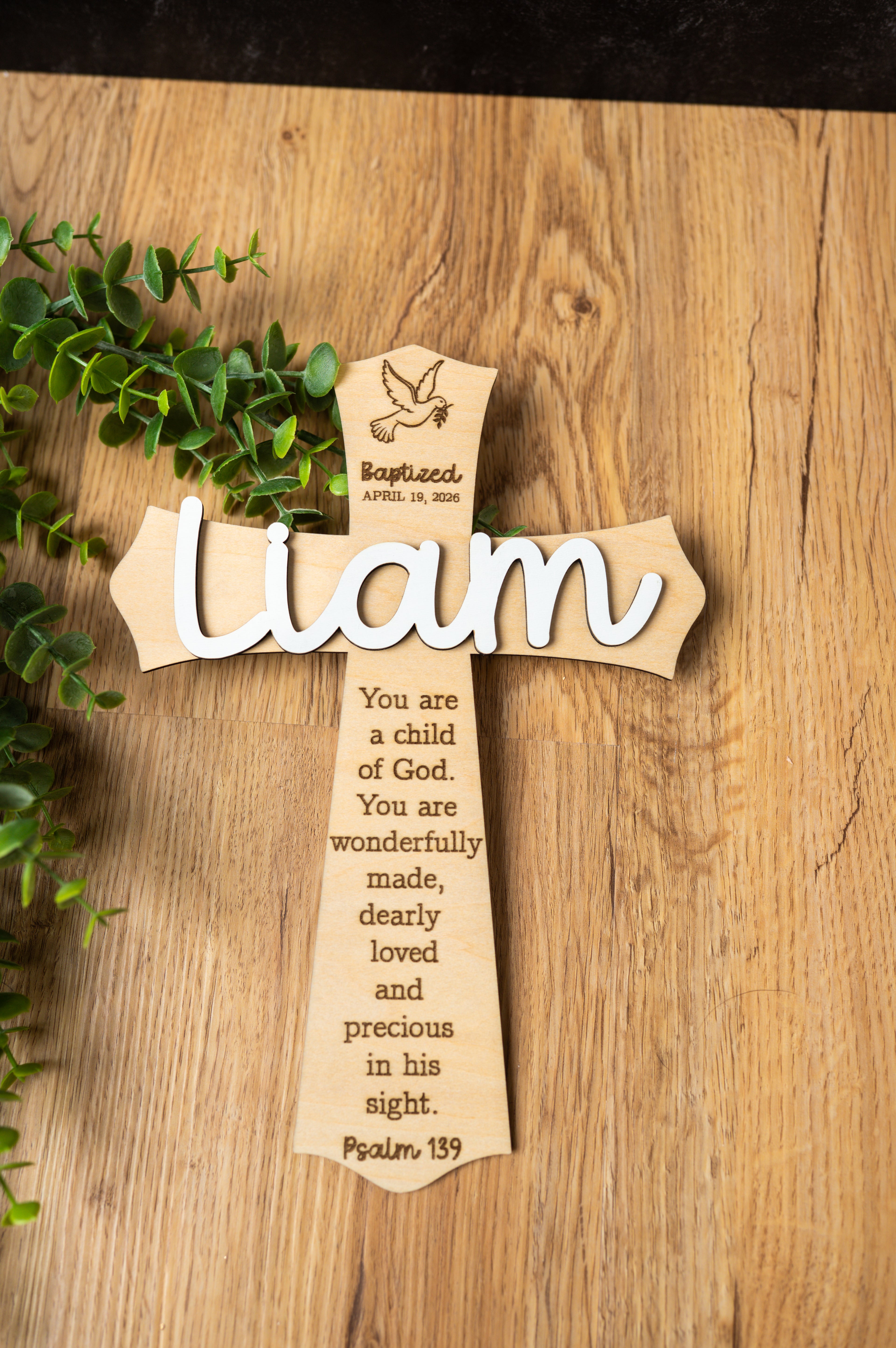 Personalized Baptism Cross | Layered Wood Cross with Name & Verse | Custom Christian Gift | Baptism, First Communion, Dedication Keepsake