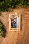 Personalized Mother’s Day Photo Frame | Wallet Size Picture Holder | Layered Wood Frame with Pink Acrylic | Mom, Mama, Nana Gift | Fridge Magnet or Car Visor Clip