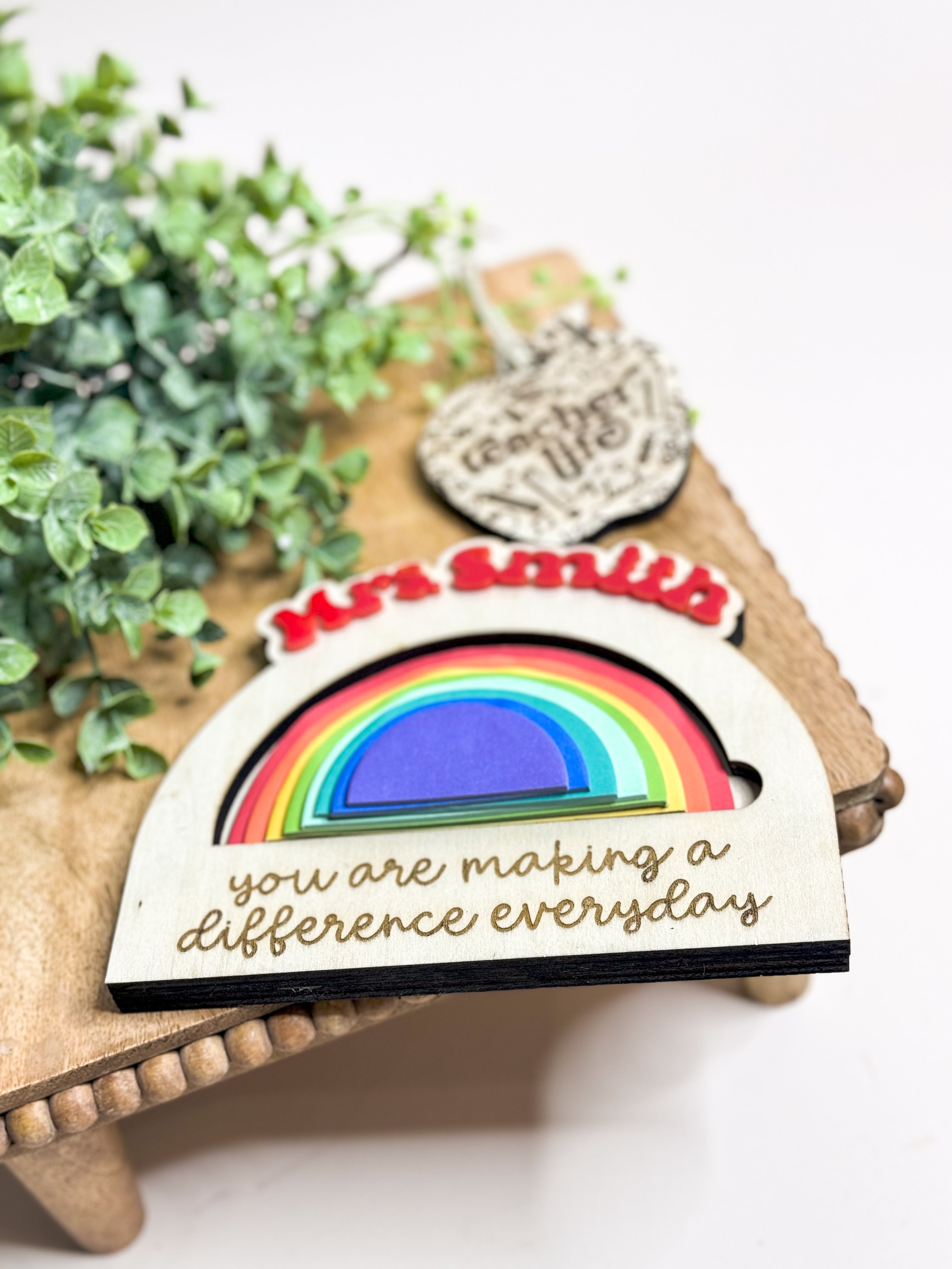 Personalized Rainbow Sticky Note Holder | Custom Teacher Desk Sign | Encouragement Gift with Acrylic Name