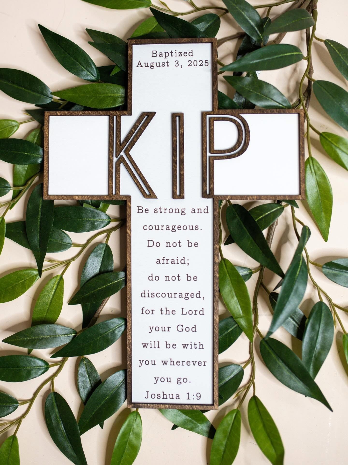Two-Toned Personalized Wooden Cross Sign | Custom Engraved Faith Cross | Baptism, Confirmation, Wedding & Religious Keepsake