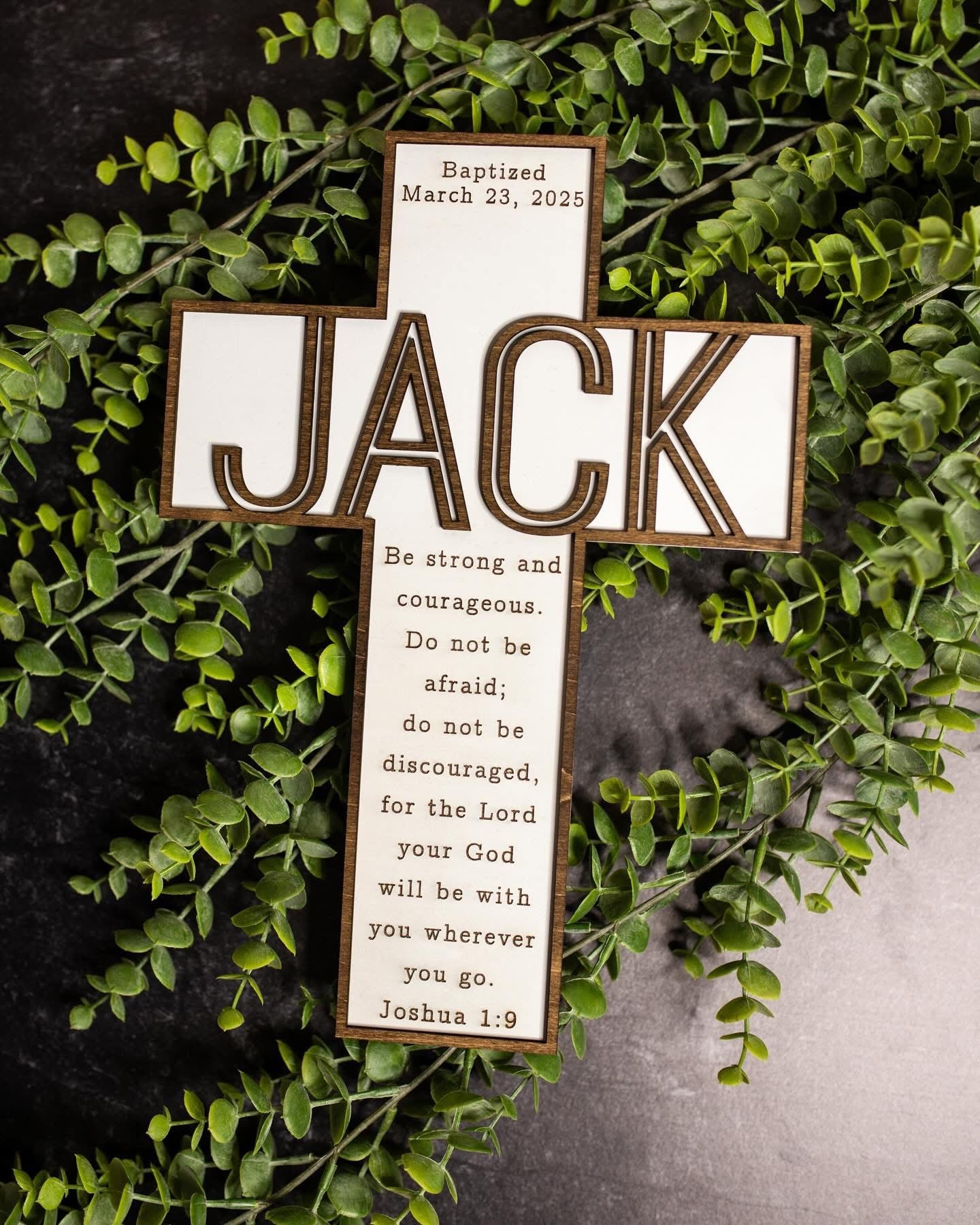Two-Toned Personalized Wooden Cross Sign | Custom Engraved Faith Cross | Baptism, Confirmation, Wedding & Religious Keepsake