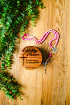 First Holy Communion Rosary Holder & Rosary Gift Set | Personalized Engraved Wood Box | Handmade Rosary