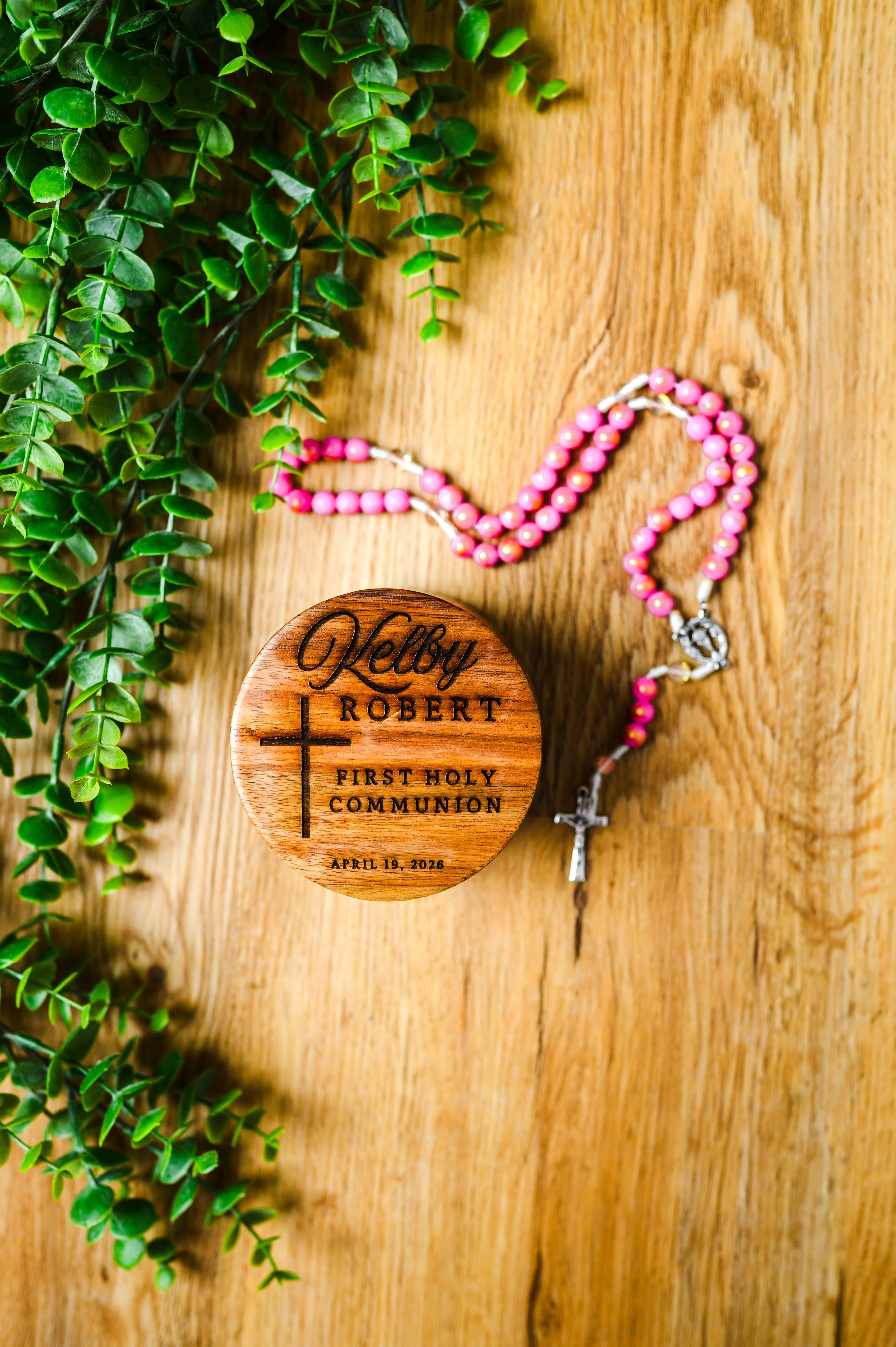First Holy Communion Rosary Holder & Rosary Gift Set | Personalized Engraved Wood Box | Handmade Rosary