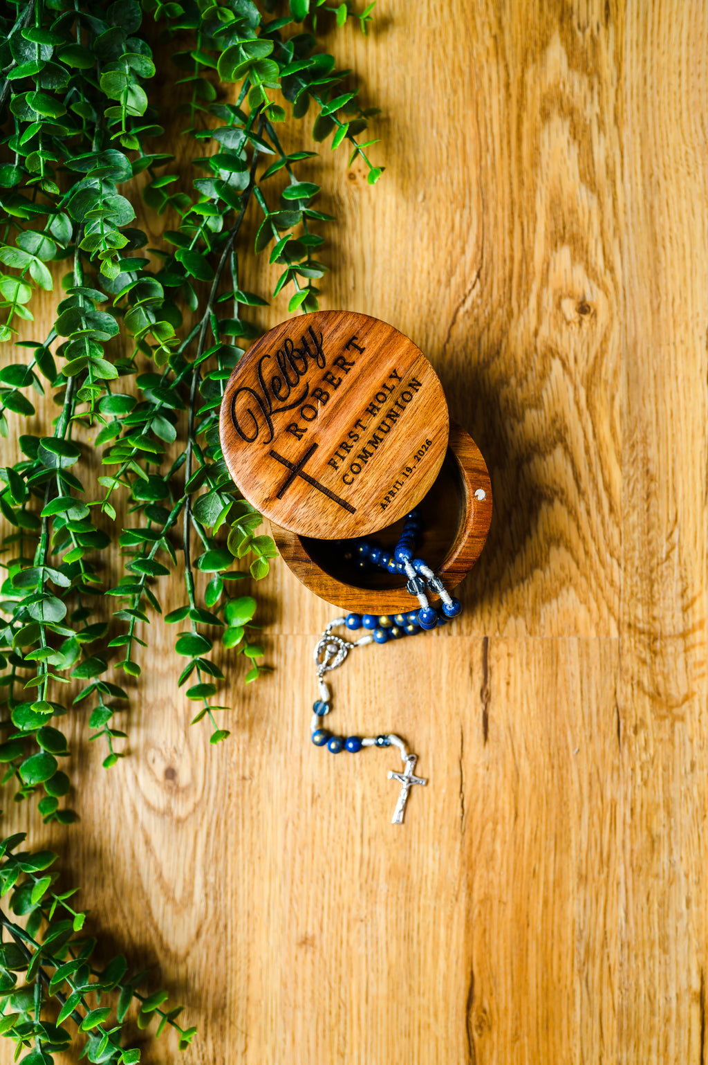 First Holy Communion Rosary Holder & Rosary Gift Set | Personalized Engraved Wood Box | Handmade Rosary