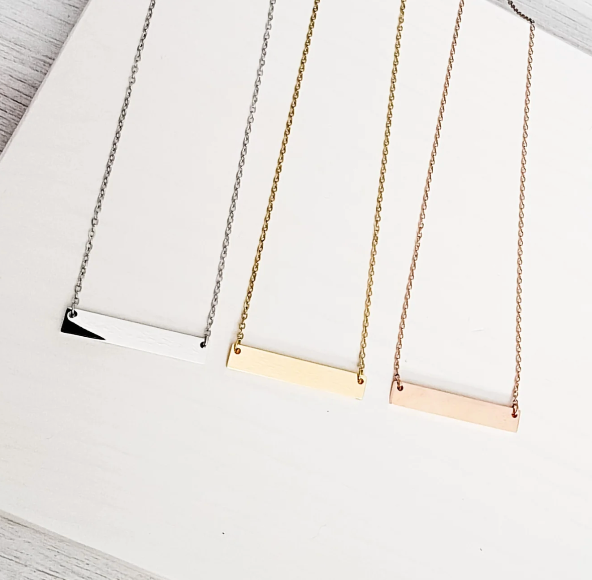 Personalized Engraved Horizontal Bar Necklace | Custom Handwriting Necklace | Stainless Steel Memorial Jewelry | Gold, Rose Gold or Silver