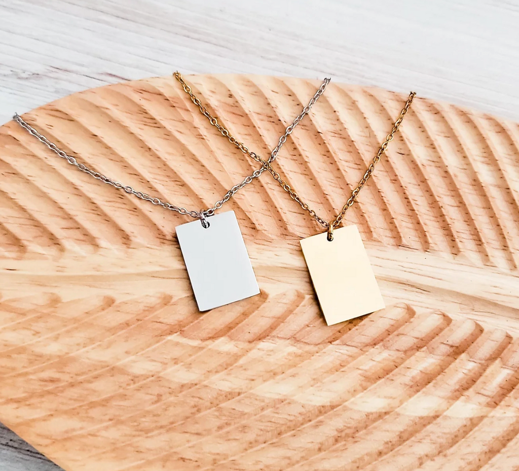 Custom Engraved Rectangle Necklace | Personalized Name or Handwriting Necklace | Gold or Silver Jewelry