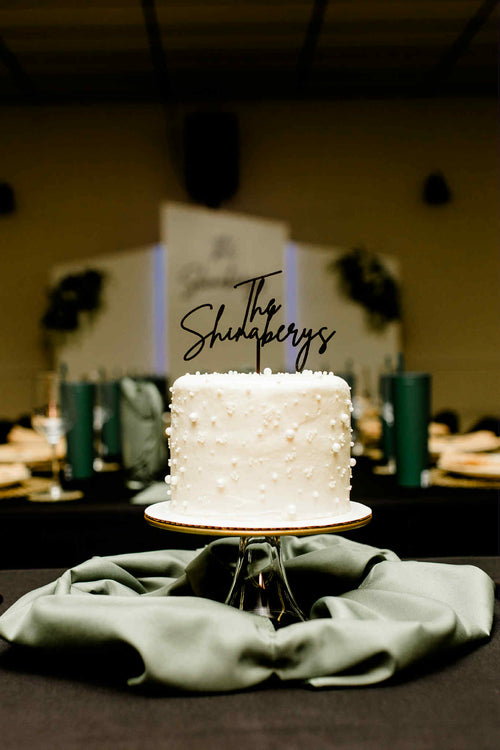 Custom Acrylic Cake Topper | Personalized Script Cake Topper for 6”–8” Cakes | 1/8” Thick | Black, White, Gold Mirror, Silver Mirror | Wedding, Birthday