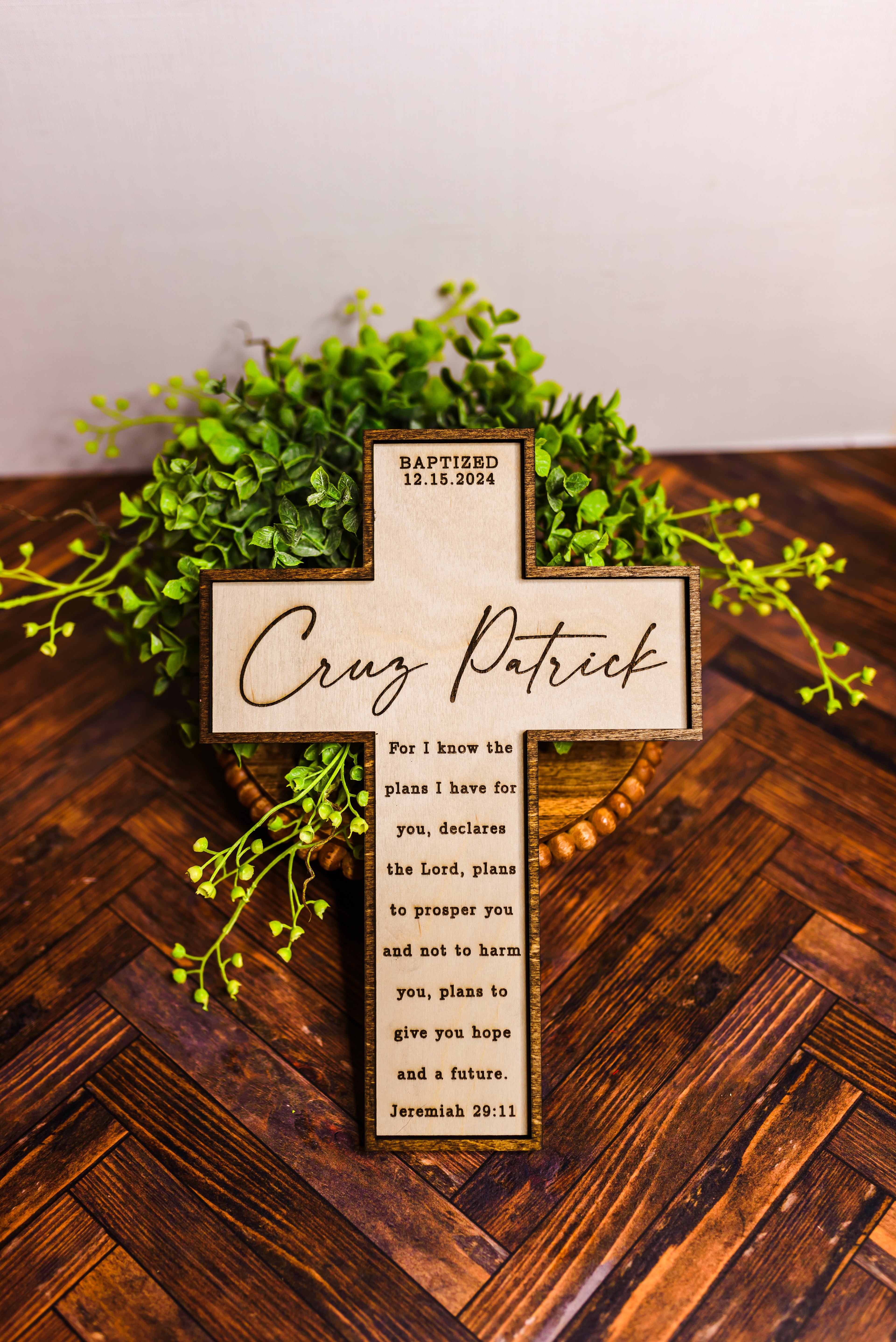 Personalized Wooden Cross Sign | Custom Engraved Faith Keepsake | Baptism, Confirmation, Wedding & Memorial Gift