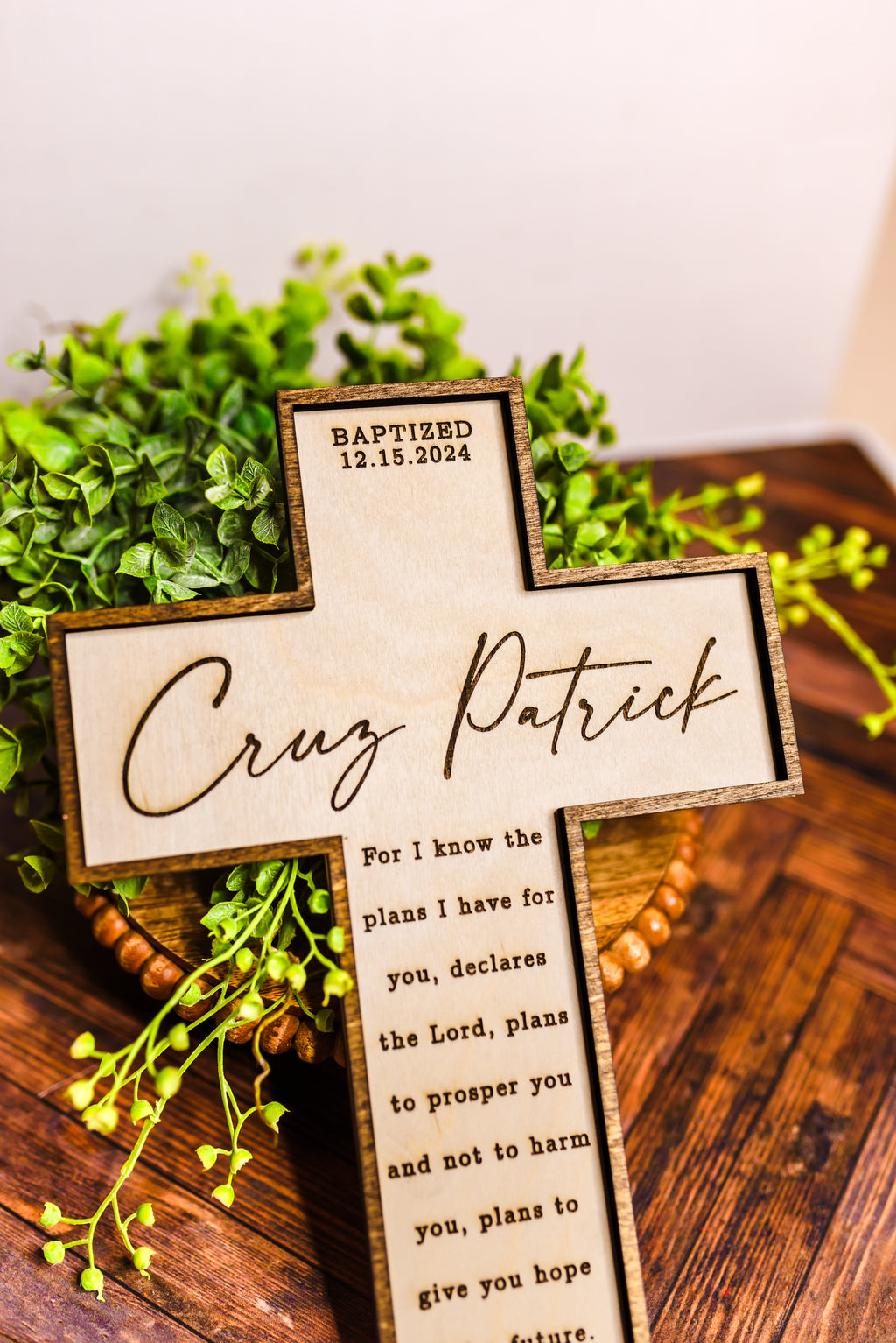 Personalized Wooden Cross Sign | Custom Engraved Faith Keepsake | Baptism, Confirmation, Wedding & Memorial Gift