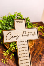 Personalized Wooden Cross Sign | Custom Engraved Faith Keepsake | Baptism, Confirmation, Wedding & Memorial Gift