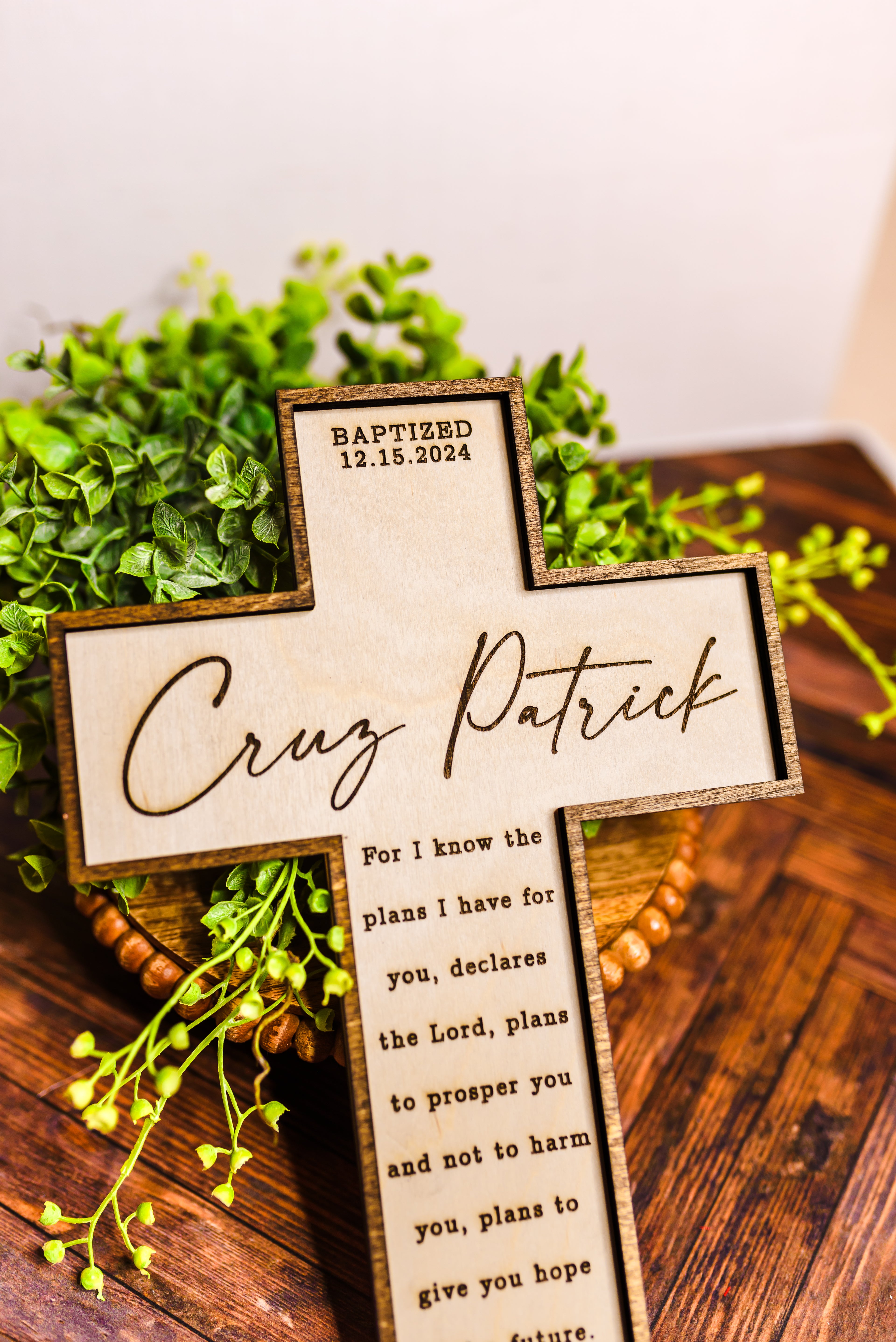 Personalized Wooden Cross Sign | Custom Engraved Faith Keepsake | Baptism, Confirmation, Wedding & Memorial Gift